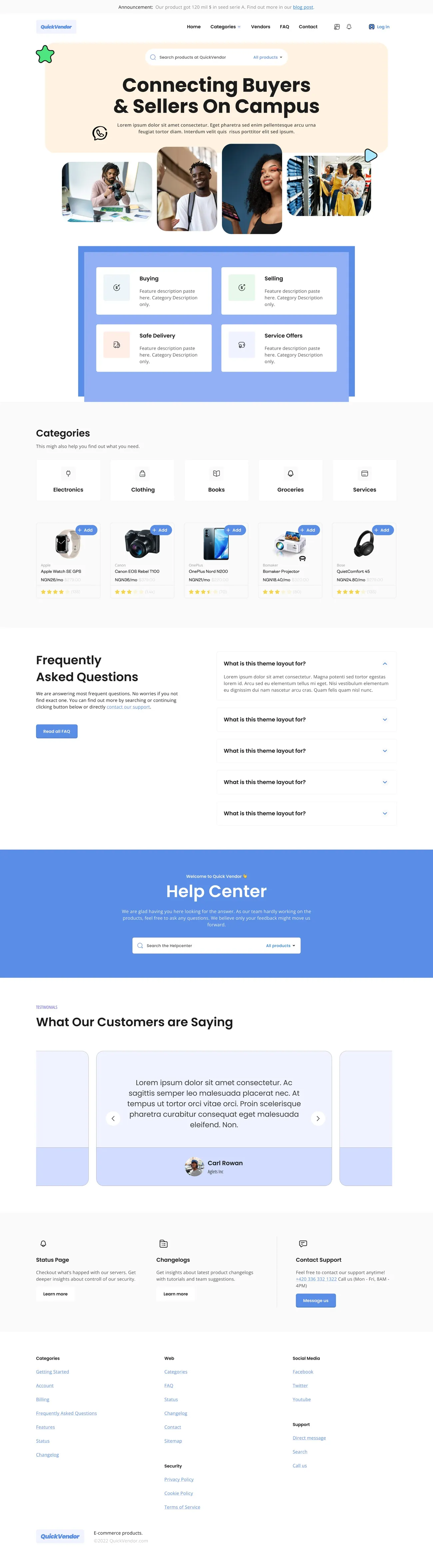 QuickVendor full landing page design